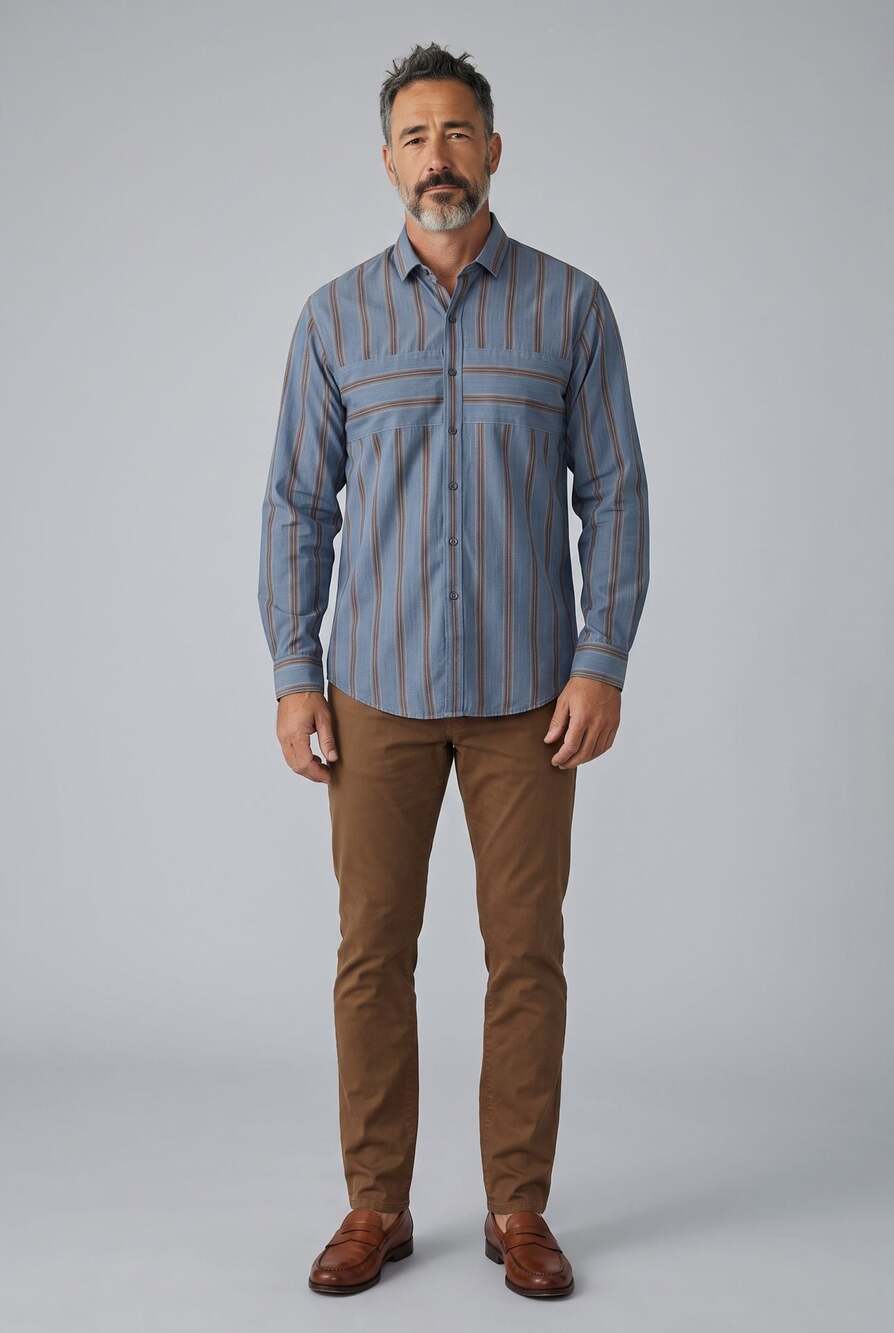Jean-Paul Germain Blue Striped Long Sleeve  Casual Shirt with Chest Panel (M)